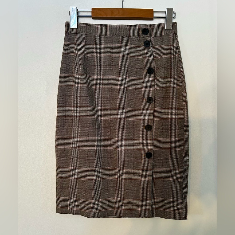 Plaid Button-Front Skirt